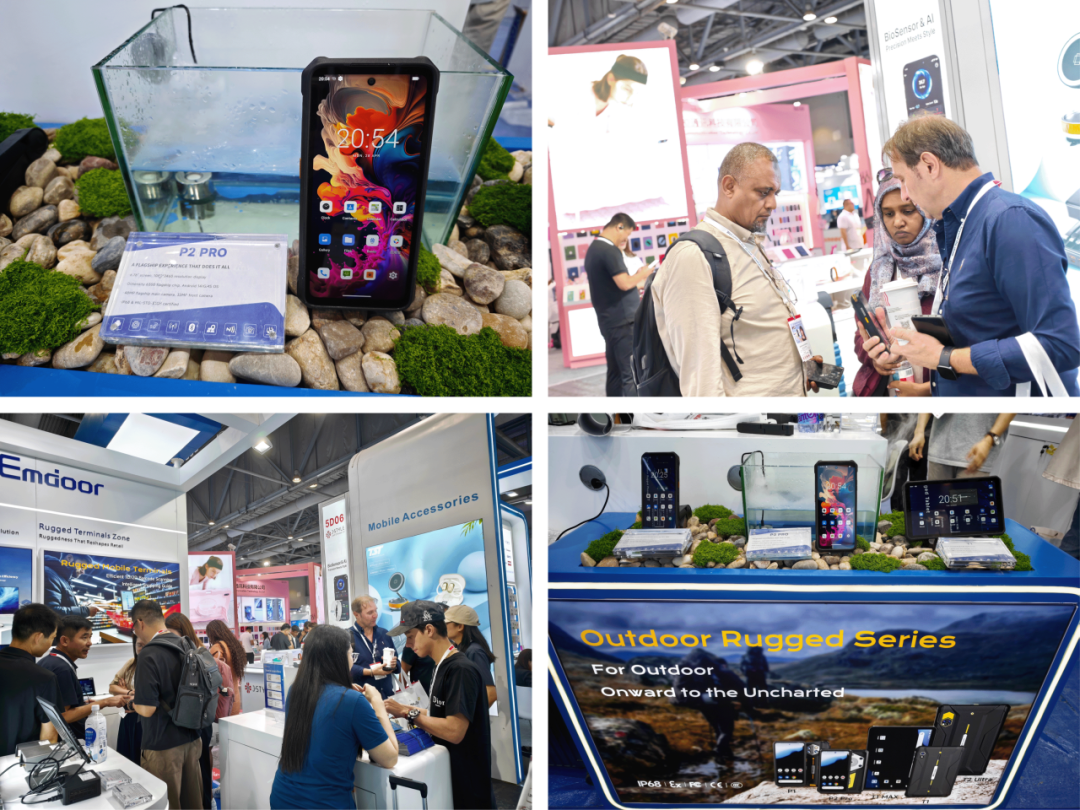 Visitors exploring Emdoor rugged devices designed for outdoor, logistics, and construction scenarios Visitors exploring Emdoor rugged devices designed for outdoor, logistics, and construction scenarios