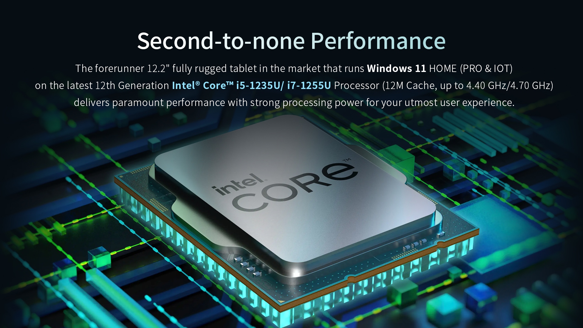 The forerunner 12.2" fully rugged tablet in the market that runs Windows 11 HOME (PRO & 10T)on the latest 12th Generation Intel core" i5-1235u/i7-1255U Processor