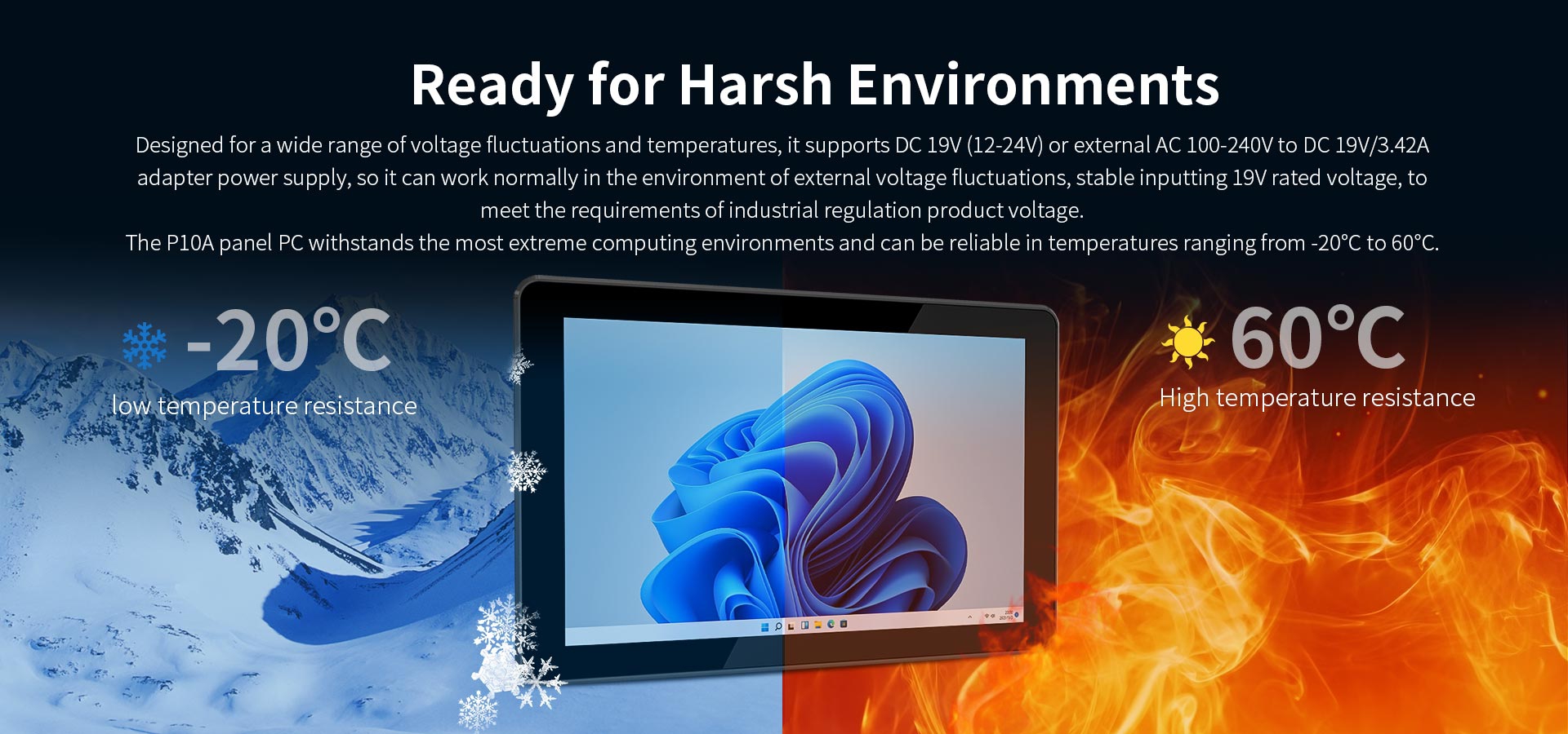 The Pl0A panel Pc withstands the most extreme computing environments and can be reliable in temperatures ranging from -20℃ to 60℃