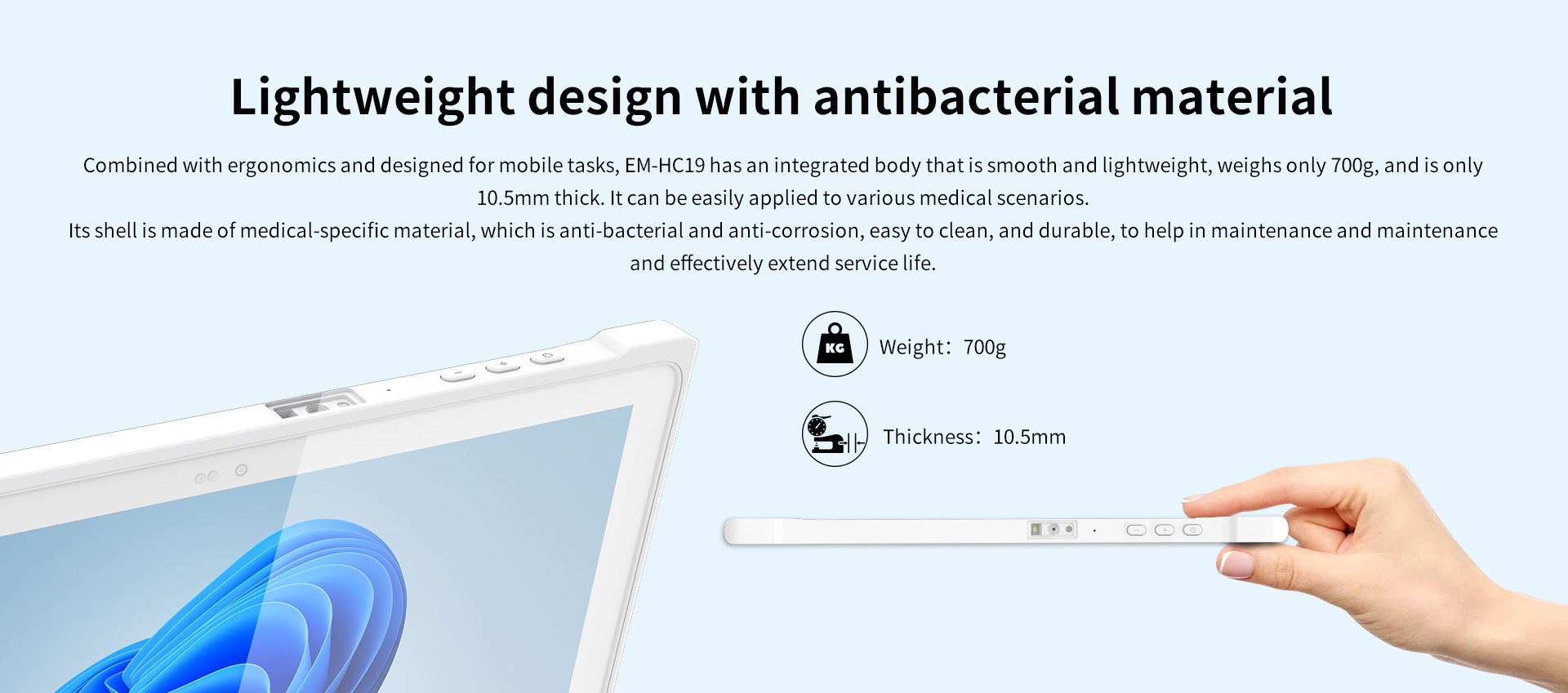 Lightweight design with antibacterial material