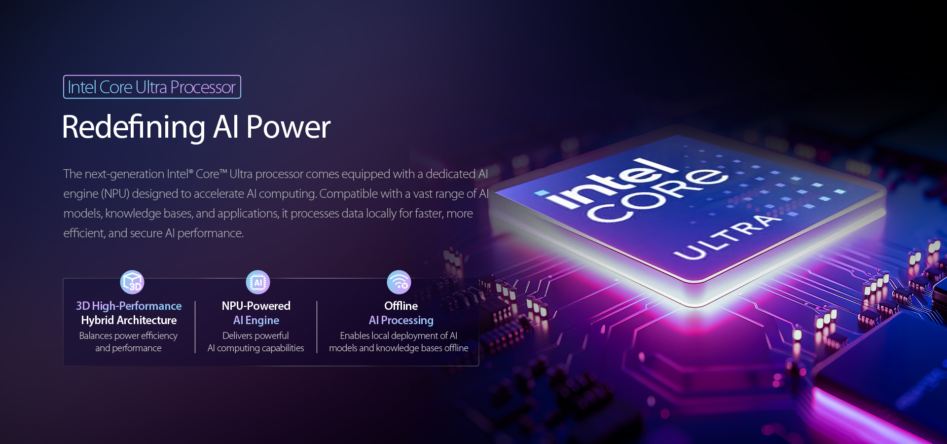 Intel Core Ultra processor for rugged AI PC performance, NPU acceleration, edge AI computing and local AI workloads