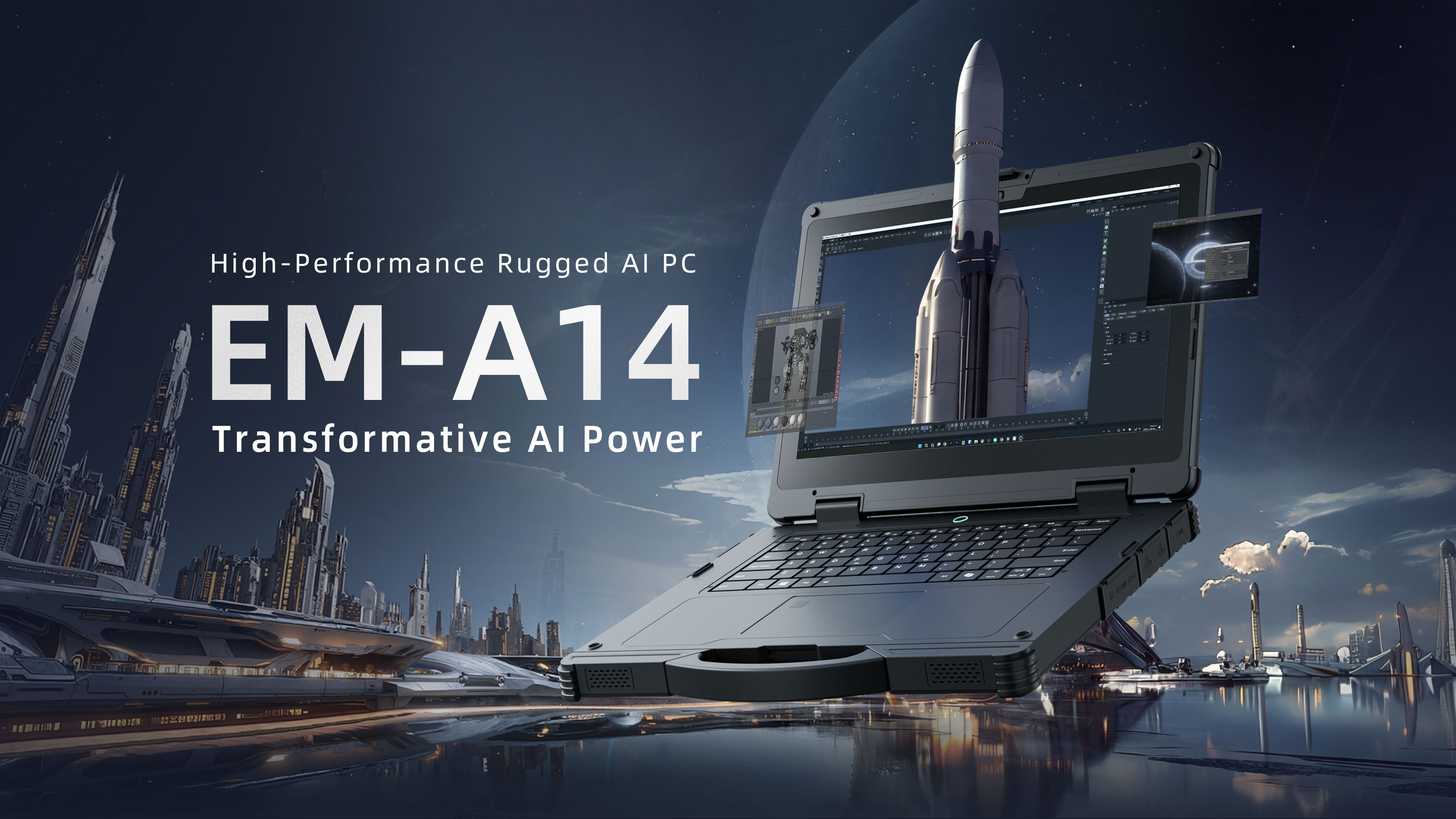 EM-A14 rugged AI laptop for field operations, industrial automation and edge computing