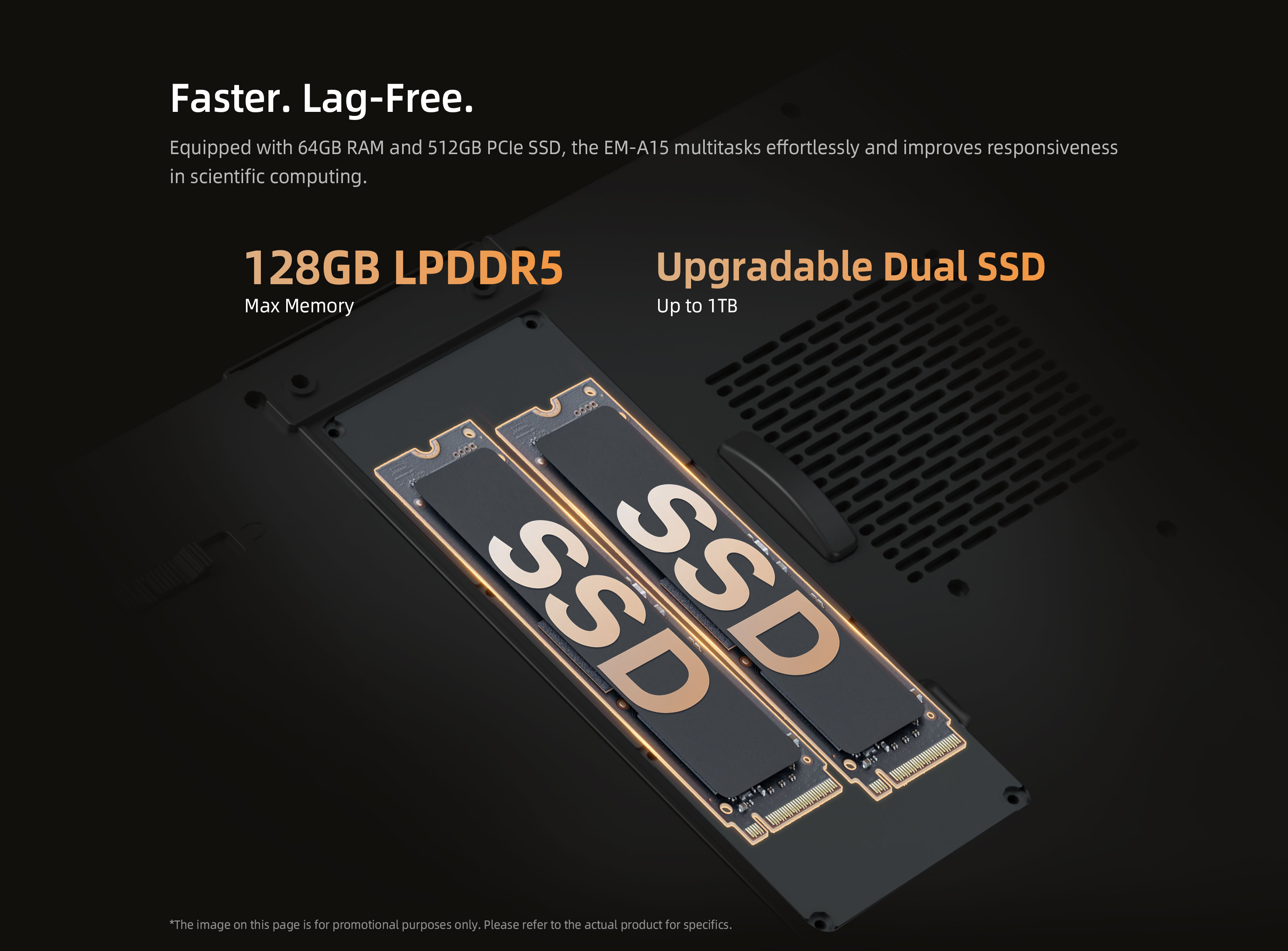 EM-A15 rugged AI laptop with high-speed memory and expandable SSD storage for edge AI computing